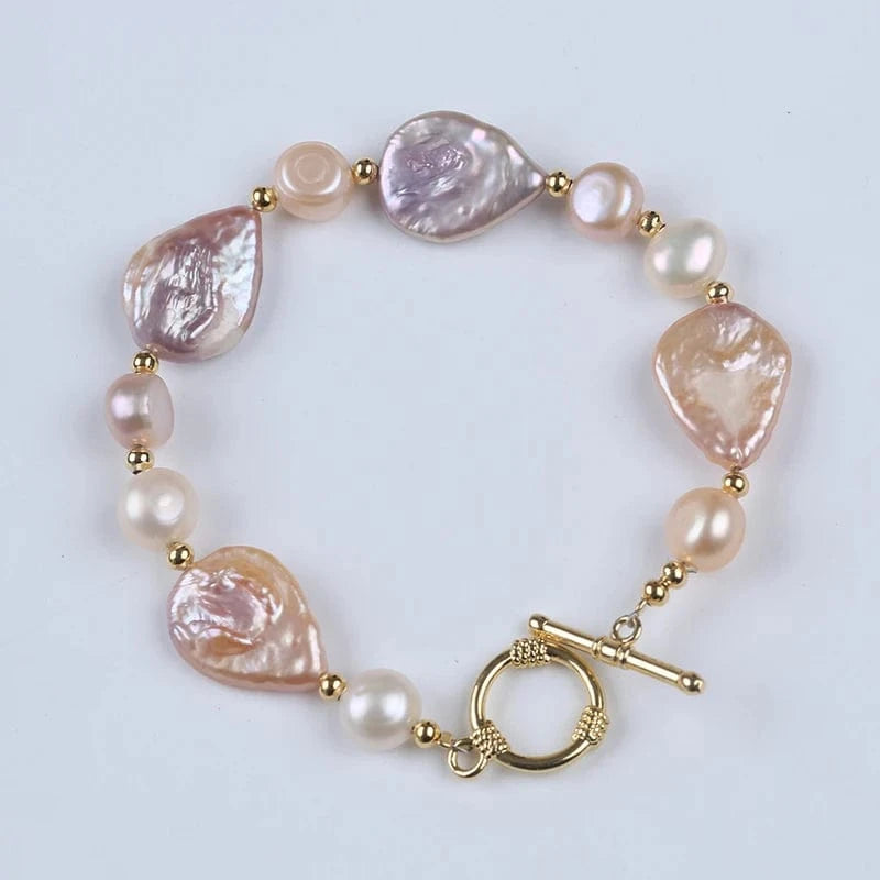 Handmade 18k gold plated drop shape freshwater pearl beads women jewelry set