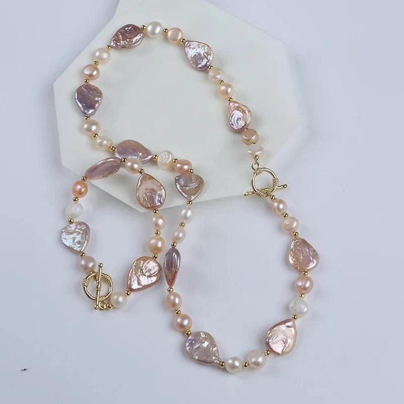 Handmade 18k gold plated drop shape freshwater pearl beads women jewelry set
