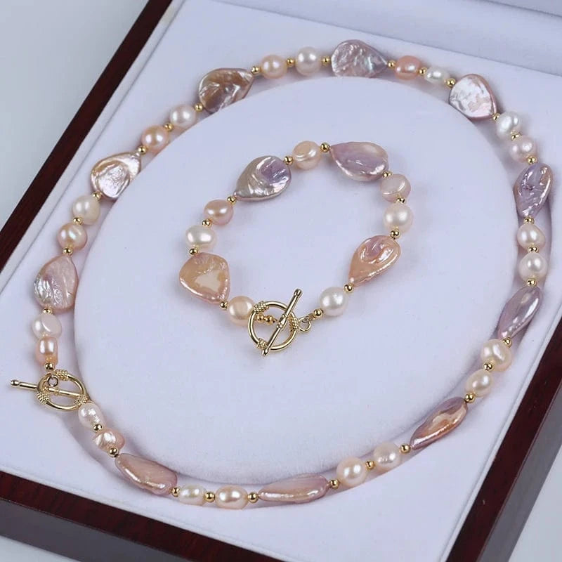 Handmade 18k gold plated drop shape freshwater pearl beads women jewelry set