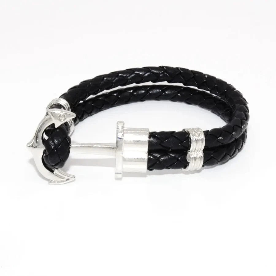 Handmade Customized DIY Woman Leather  Bracelets Anchor Rope Mens Couple Friendship Silver Gold Bracelets