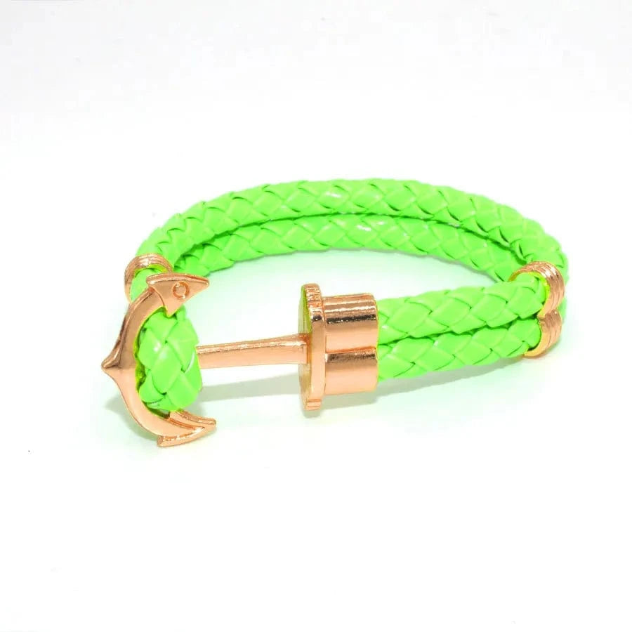 Handmade Customized DIY Woman Leather  Bracelets Anchor Rope Mens Couple Friendship Silver Gold Bracelets