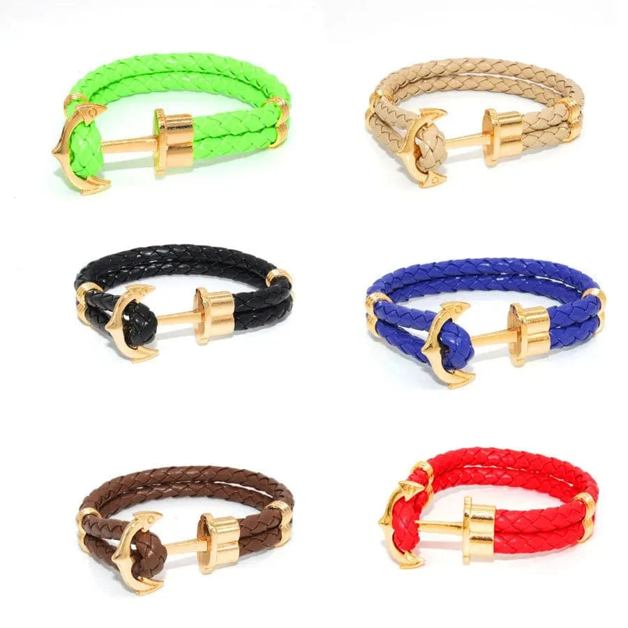 Handmade Customized DIY Woman Leather  Bracelets Anchor Rope Mens Couple Friendship Silver Gold Bracelets