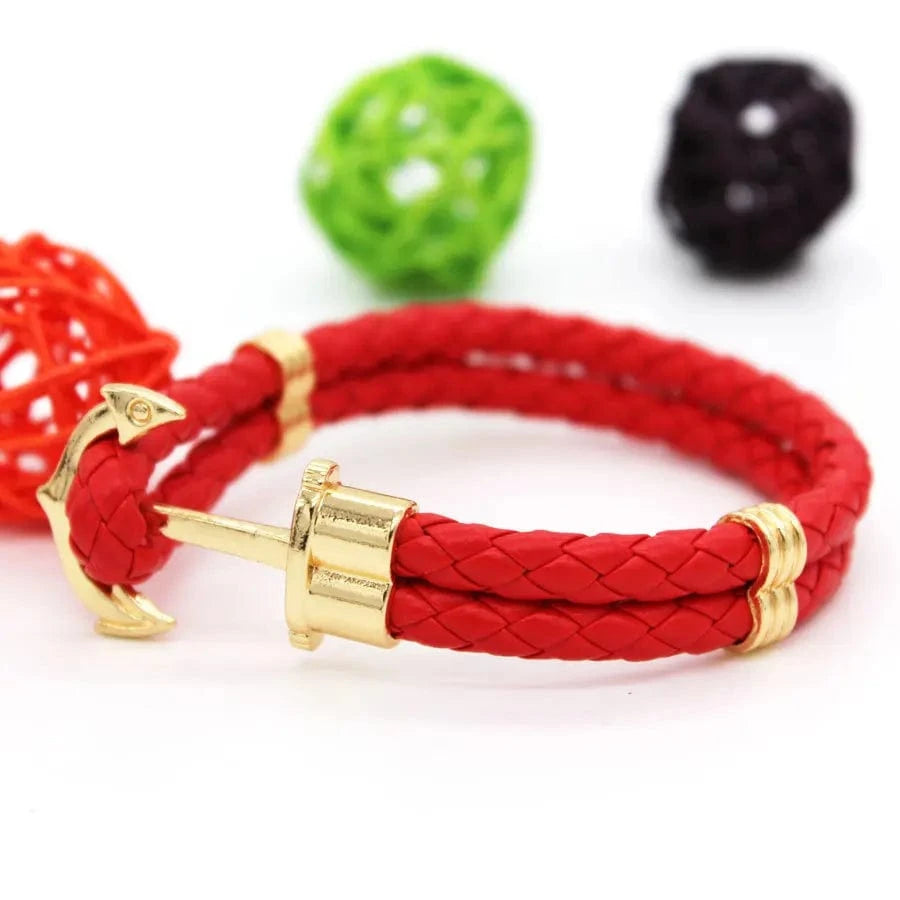 Handmade Customized DIY Woman Leather  Bracelets Anchor Rope Mens Couple Friendship Silver Gold Bracelets