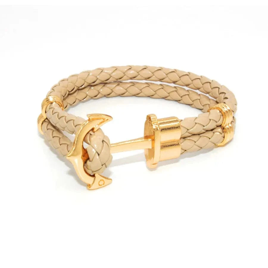 Handmade Customized DIY Woman Leather  Bracelets Anchor Rope Mens Couple Friendship Silver Gold Bracelets