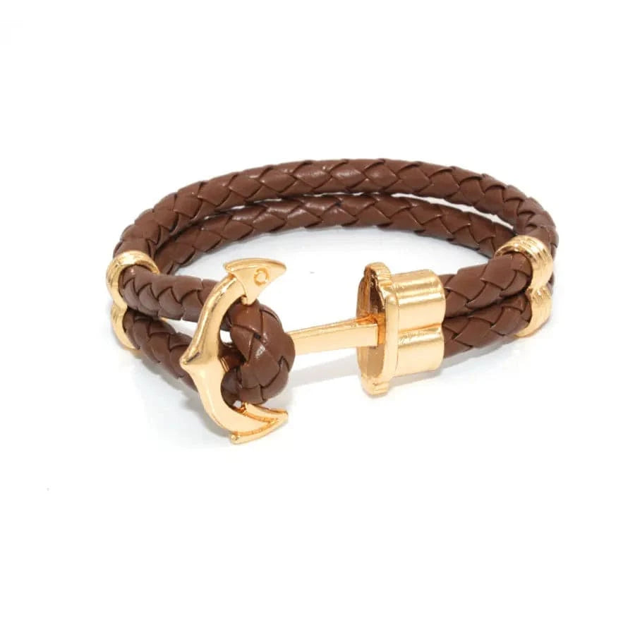 Handmade Customized DIY Woman Leather  Bracelets Anchor Rope Mens Couple Friendship Silver Gold Bracelets