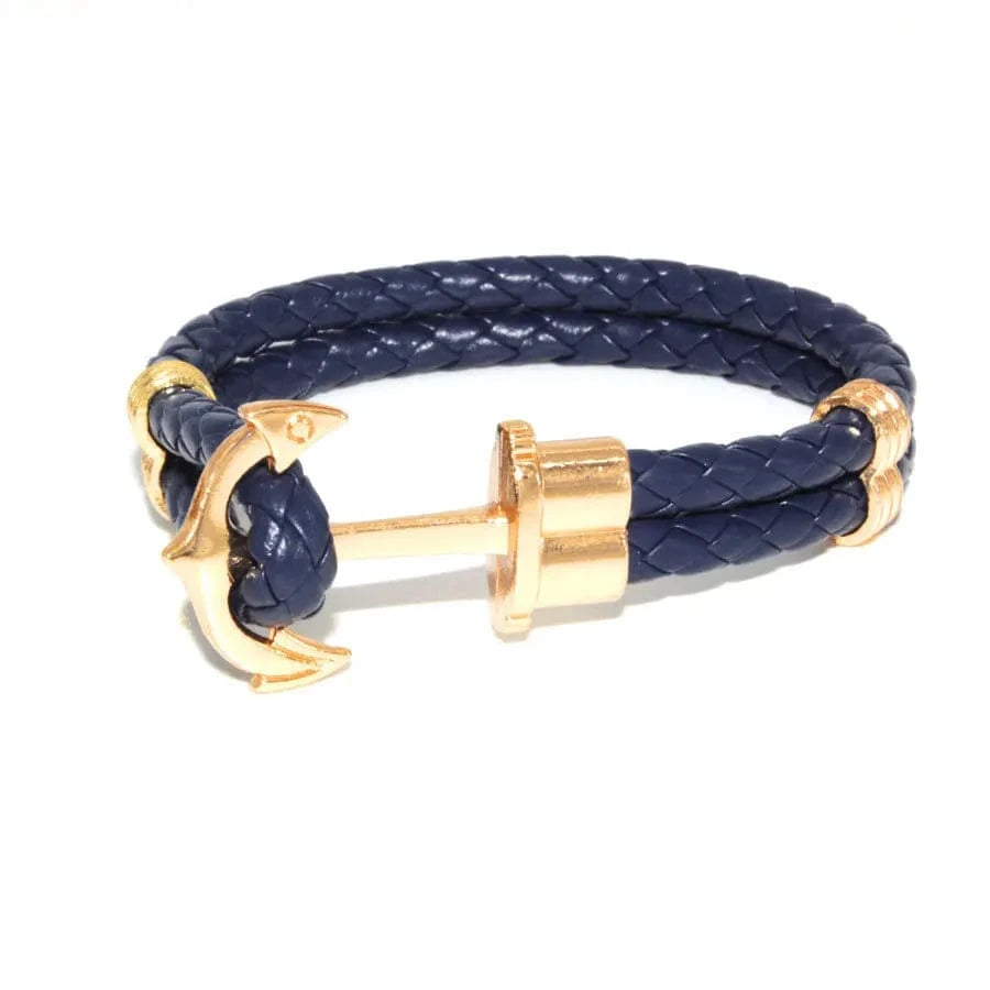 Handmade Customized DIY Woman Leather  Bracelets Anchor Rope Mens Couple Friendship Silver Gold Bracelets