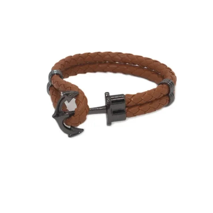 Handmade Customized DIY Woman Leather  Bracelets Anchor Rope Mens Couple Friendship Silver Gold Bracelets