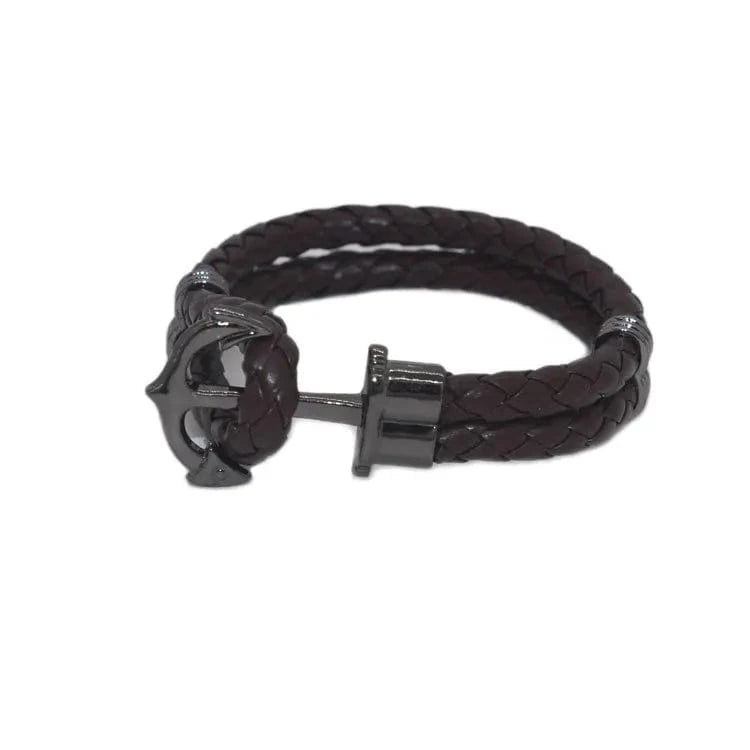 Handmade Customized DIY Woman Leather  Bracelets Anchor Rope Mens Couple Friendship Silver Gold Bracelets