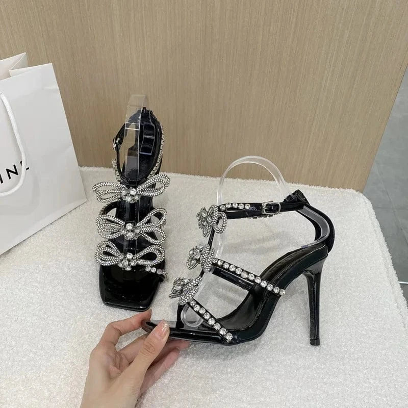 handmade diamond bow flower head high heel Roman sandals Hot Wholesale Shoes Women Sandals Sexy Crystal 10 Cm High Heels Ladies