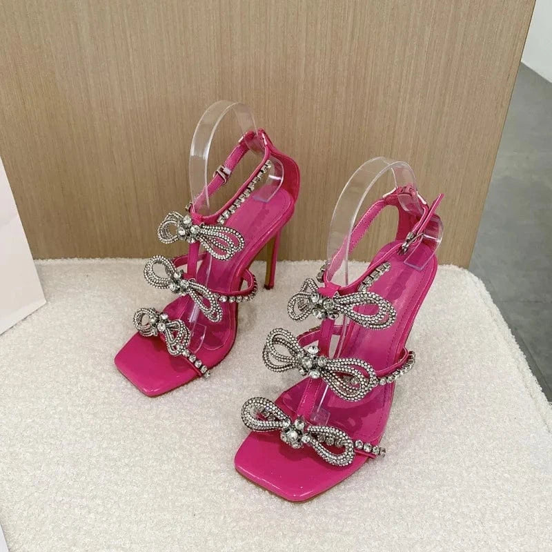 handmade diamond bow flower head high heel Roman sandals Hot Wholesale Shoes Women Sandals Sexy Crystal 10 Cm High Heels Ladies