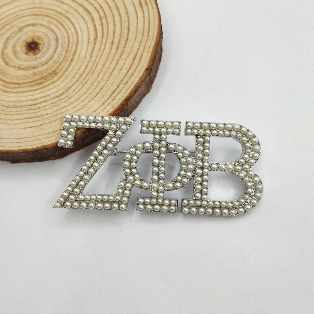 Handmade Greek Sorority Custom zeta Gift for Finer Women Letter Pearl Brooch