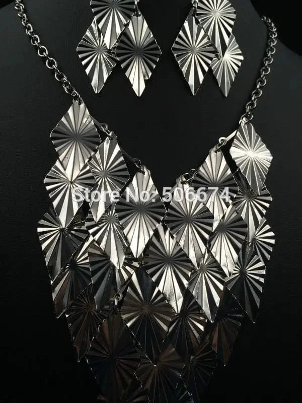 Handmade rhombus round  waves Metal Layer silver black plated Jewelry  Bijoux africa necklace set charm style for Women