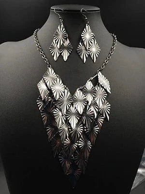 Handmade rhombus round  waves Metal Layer silver black plated Jewelry  Bijoux africa necklace set charm style for Women