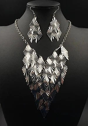 Handmade rhombus round  waves Metal Layer silver black plated Jewelry  Bijoux africa necklace set charm style for Women