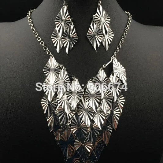 Handmade rhombus round  waves Metal Layer silver black plated Jewelry  Bijoux africa necklace set charm style for Women