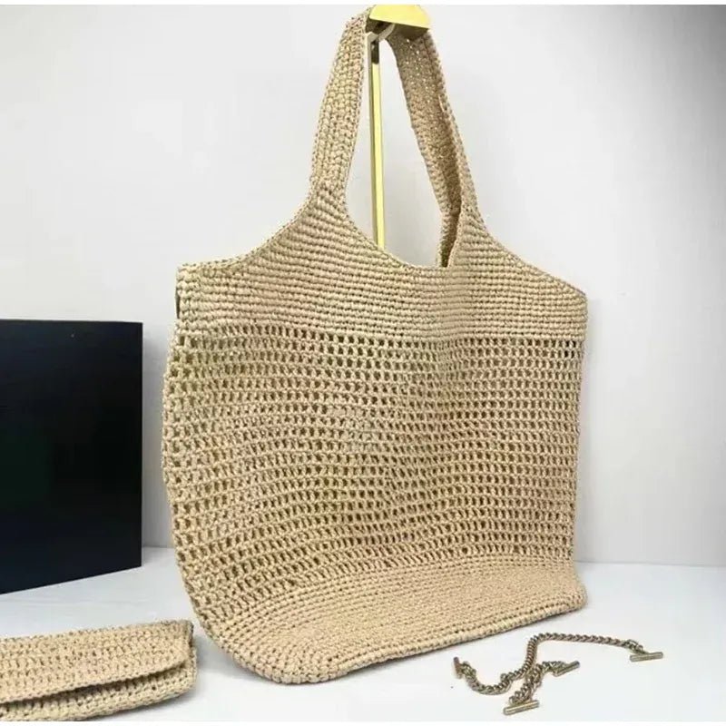 Handmade Straw Tote Bag Simple Versatile Y - shaped Fashion Shoulder Bag Women Holiday Dating Large Capacity Storage Bag - SN Wigs & More