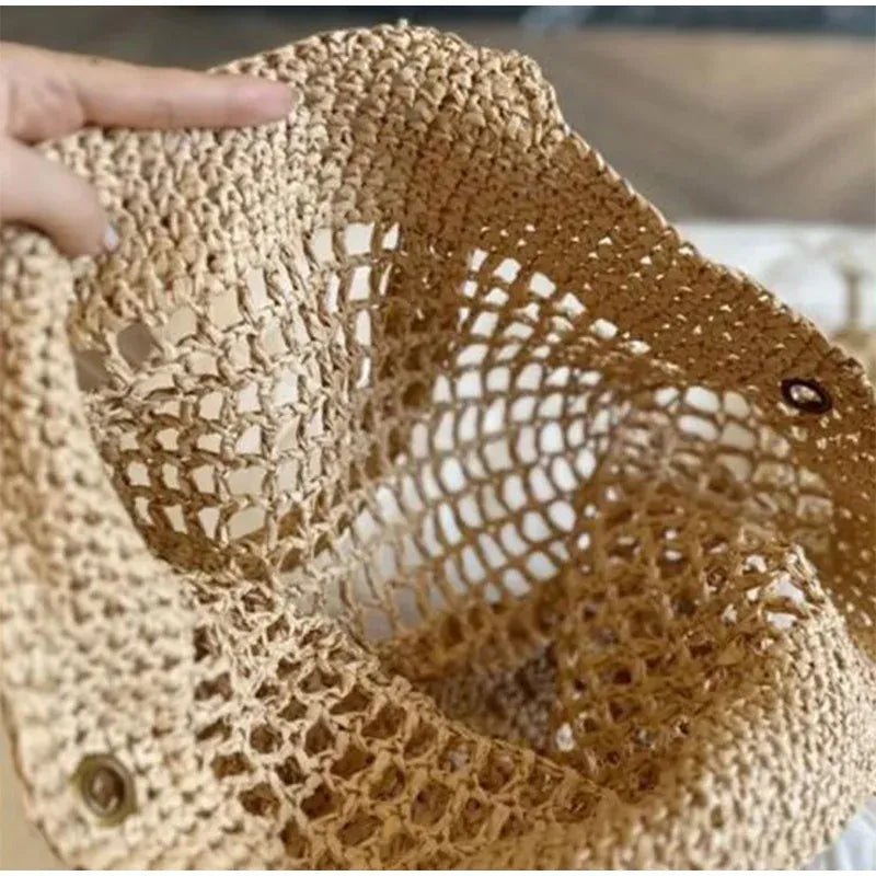 Handmade Straw Tote Bag Simple Versatile Y - shaped Fashion Shoulder Bag Women Holiday Dating Large Capacity Storage Bag - SN Wigs & More