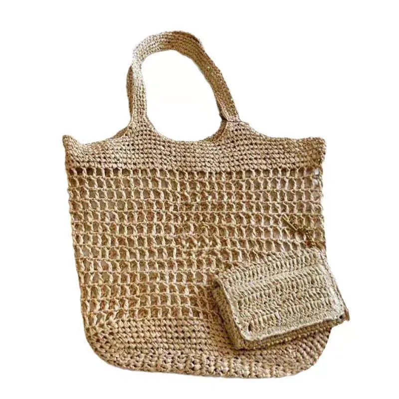 Handmade Straw Tote Bag Simple Versatile Y - shaped Fashion Shoulder Bag Women Holiday Dating Large Capacity Storage Bag - SN Wigs & More