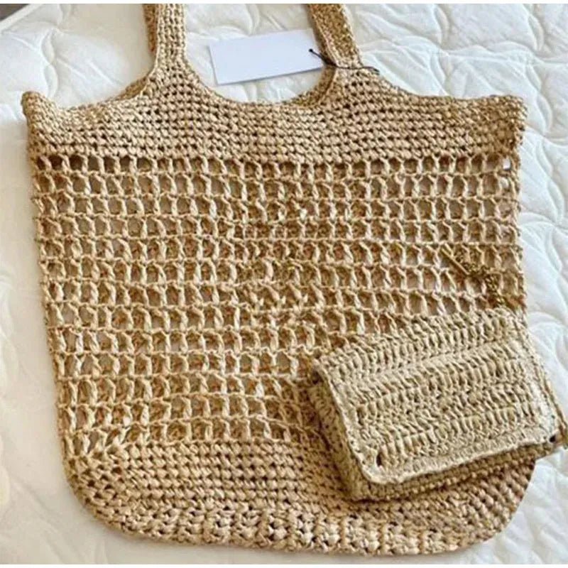 Handmade Straw Tote Bag Simple Versatile Y - shaped Fashion Shoulder Bag Women Holiday Dating Large Capacity Storage Bag - SN Wigs & More
