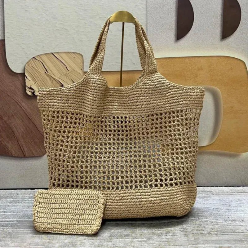 Handmade Straw Tote Bag Simple Versatile Y - shaped Fashion Shoulder Bag Women Holiday Dating Large Capacity Storage Bag - SN Wigs & More