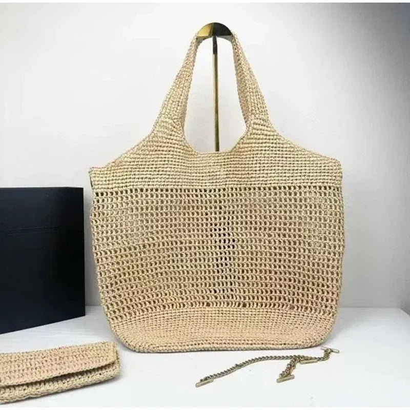 Handmade Straw Tote Bag Simple Versatile Y - shaped Fashion Shoulder Bag Women Holiday Dating Large Capacity Storage Bag - SN Wigs & More