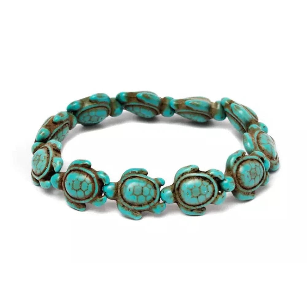 Hawaiian Blue Turquoise Sea Turtle Charm Bracelet Stretch Jewelry for Healing and Gifts Prosperous Turtle Legend