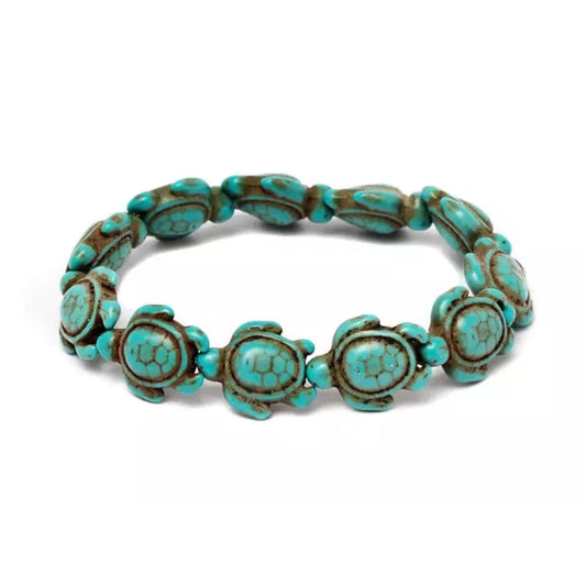 Hawaiian Blue Turquoise Sea Turtle Charm Bracelet Stretch Jewelry for Healing and Gifts Prosperous Turtle Legend