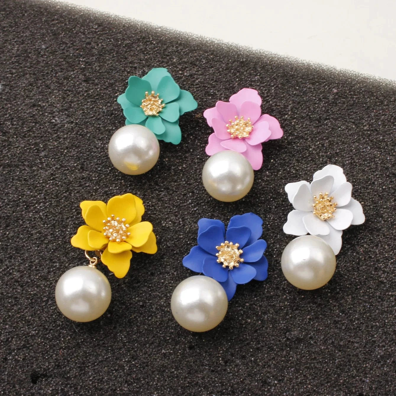 Hawaiian Gold Colorful Fashion Jewelry Earrings Cute Flower Pearl Earrings Red Floral Flower Pearl Drop Earring Stud For Women