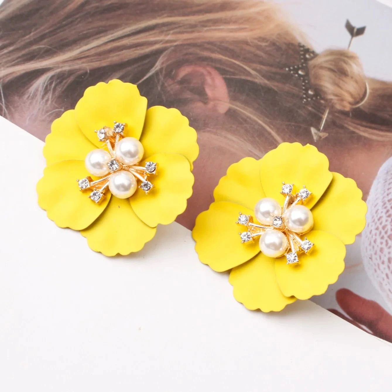 Hawaiian Gold Colorful Fashion Jewelry Earrings Cute Flower Pearl Earrings Red Floral Flower Pearl Drop Earring Stud For Women