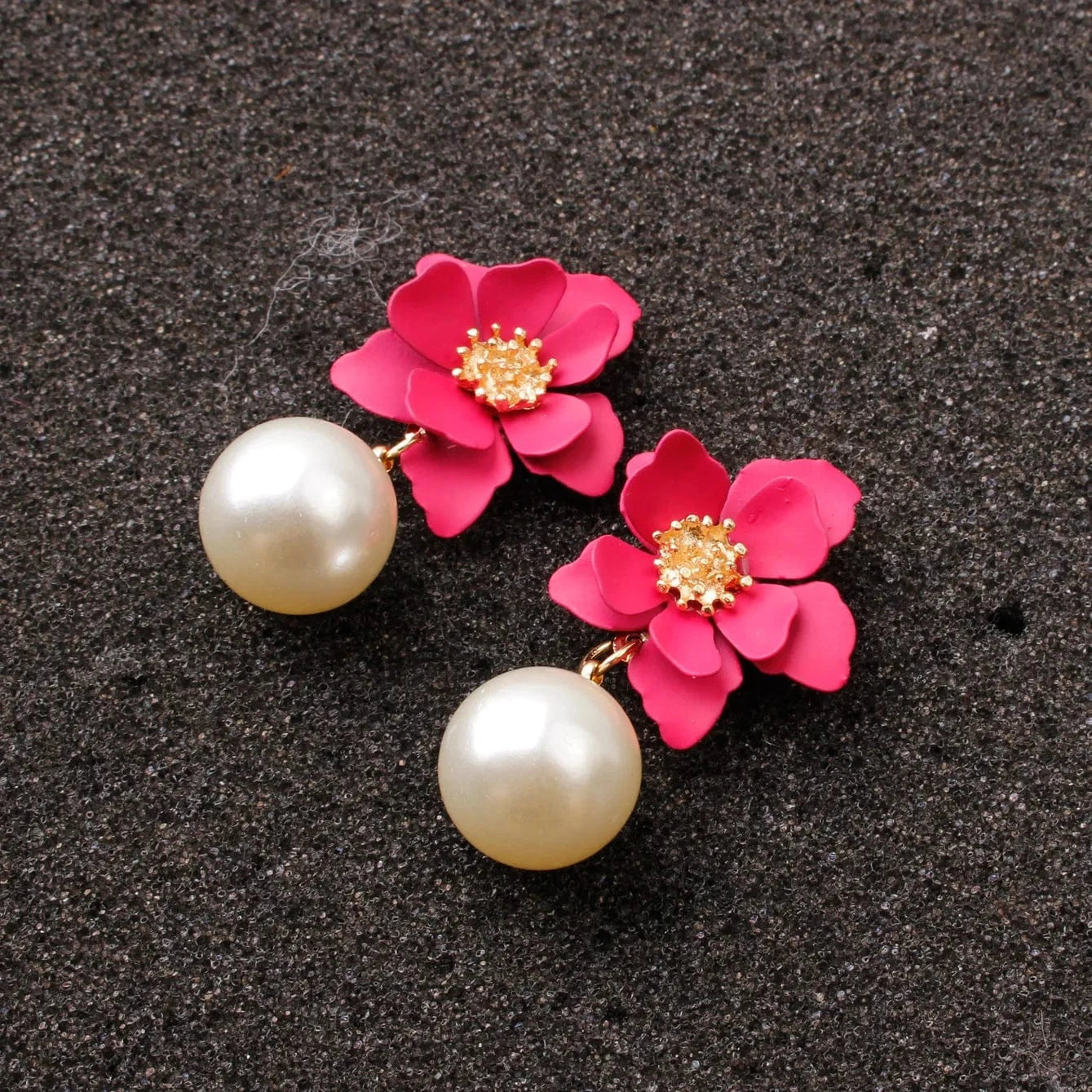 Hawaiian Gold Colorful Fashion Jewelry Earrings Cute Flower Pearl Earrings Red Floral Flower Pearl Drop Earring Stud For Women