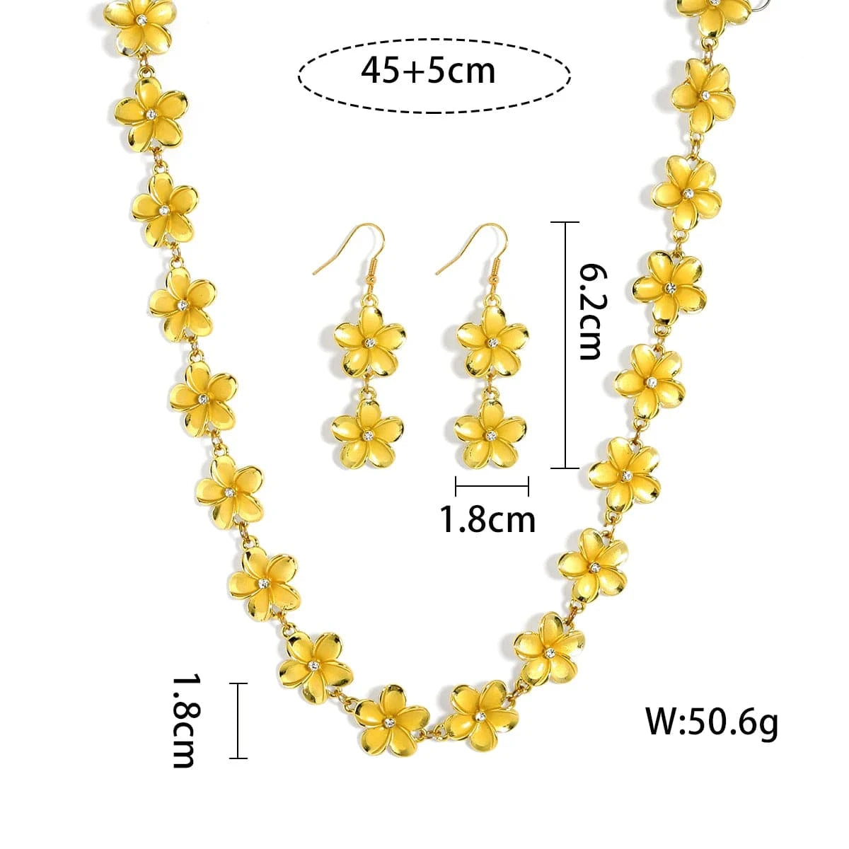 Hawaiian Samoa New Design Gold Plated  Plumeria necklace earring bracelet flowerJewelry Set Women