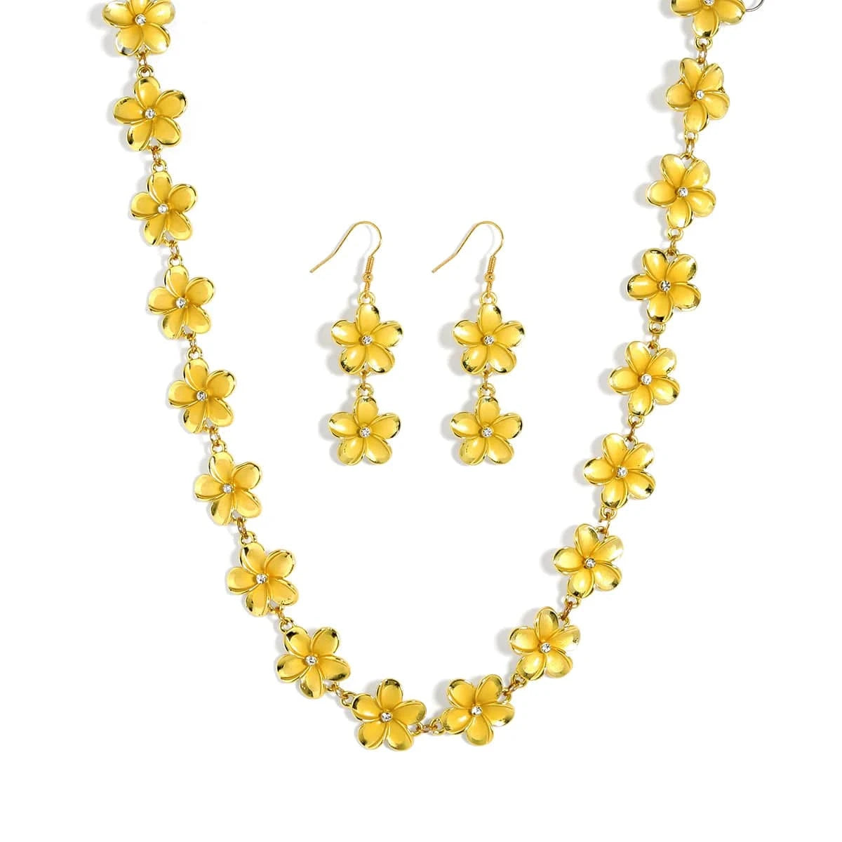 Hawaiian Samoa New Design Gold Plated  Plumeria necklace earring bracelet flowerJewelry Set Women