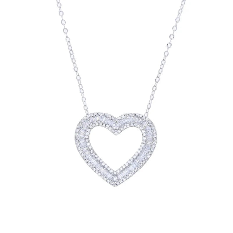 heart / 41+5cm / N031-Silver 2024 New Arrival Valentine's Day Gift Fashion Women Jewelry Micro Pave 5A Cubic Zirconia CZ Big Hollow Heart Pendant Necklace