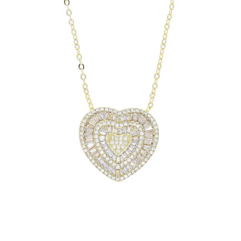 heart / 41+5cm / N132-Gold 2024 New Arrival Valentine's Day Gift Bling Fashion Women Jewelry Micro Pave 5A Cubic Zirconia CZ Heart Charm Pendant Necklace
