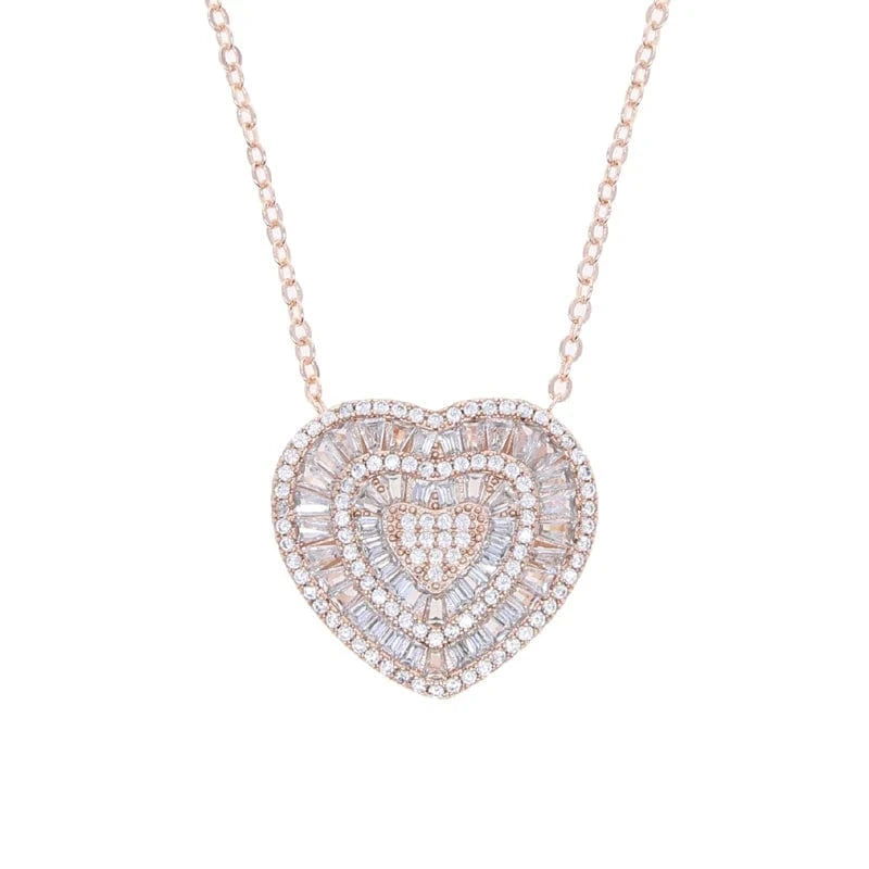 heart / 41+5cm / N132-Rose gold 2024 New Arrival Valentine's Day Gift Bling Fashion Women Jewelry Micro Pave 5A Cubic Zirconia CZ Heart Charm Pendant Necklace