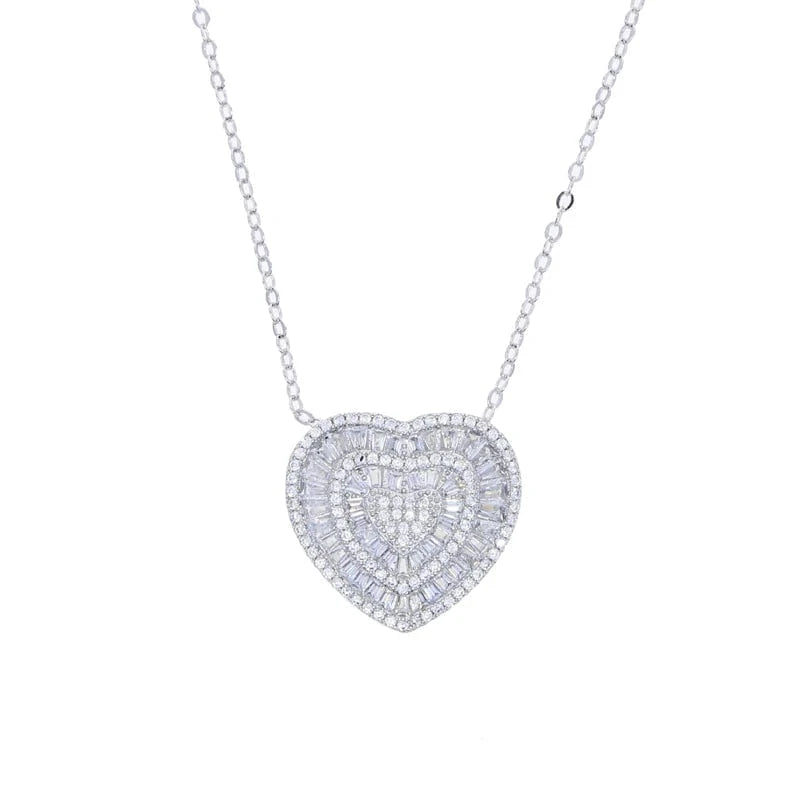 heart / 41+5cm / N132-Silver 2024 New Arrival Valentine's Day Gift Bling Fashion Women Jewelry Micro Pave 5A Cubic Zirconia CZ Heart Charm Pendant Necklace