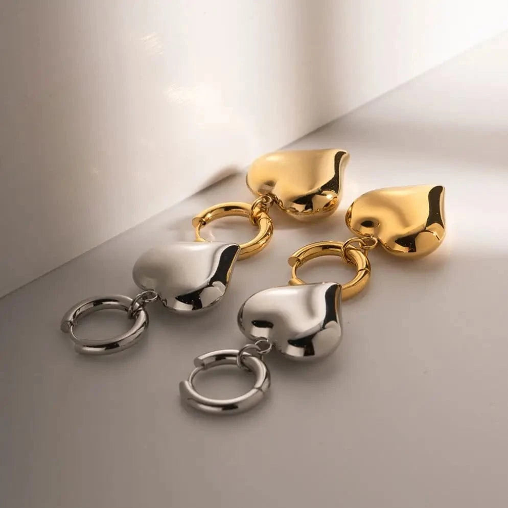 heart / E1844 E1844 18K Gold Plated Waterproof Stainless Steel Chunky Hoop Huggie Heart Shape Pendant Earring Women