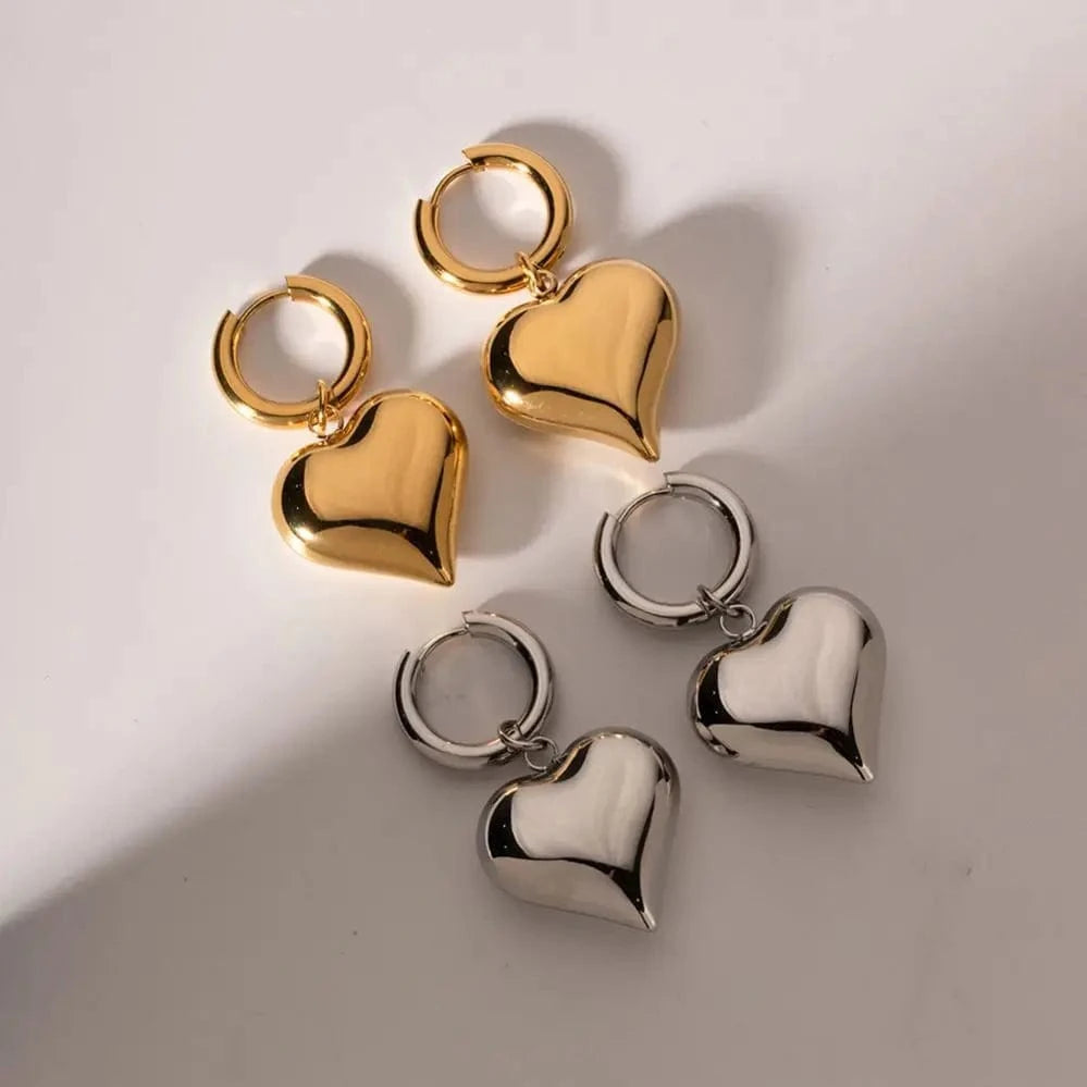 heart / E1844 E1844 18K Gold Plated Waterproof Stainless Steel Chunky Hoop Huggie Heart Shape Pendant Earring Women