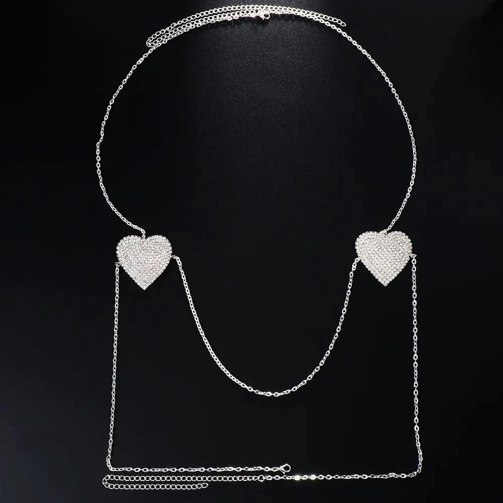 Heart Shaped Body Chain Sexy Interesting Diamond Heart Chest Sticker Jewelry No Piercing Jewelry