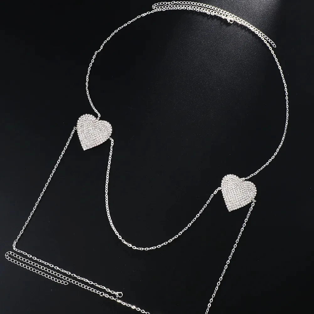 Heart Shaped Body Chain Sexy Interesting Diamond Heart Chest Sticker Jewelry No Piercing Jewelry