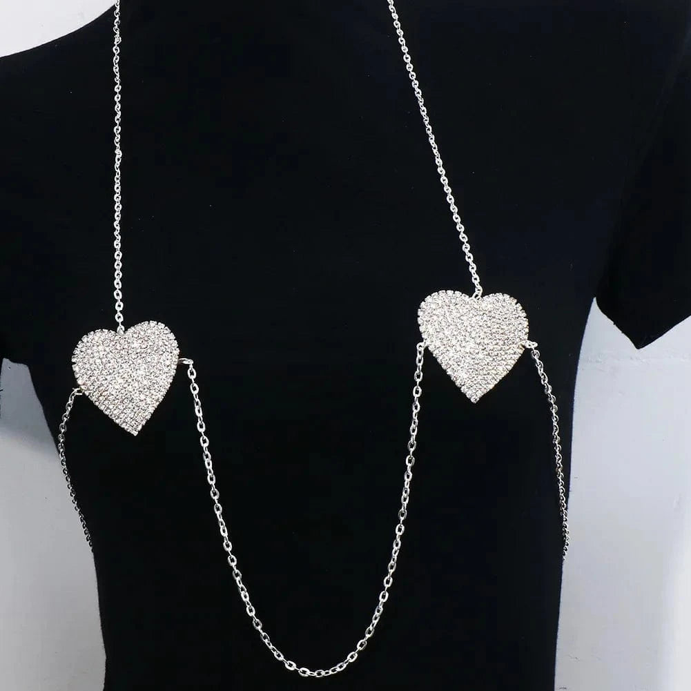 Heart Shaped Body Chain Sexy Interesting Diamond Heart Chest Sticker Jewelry No Piercing Jewelry