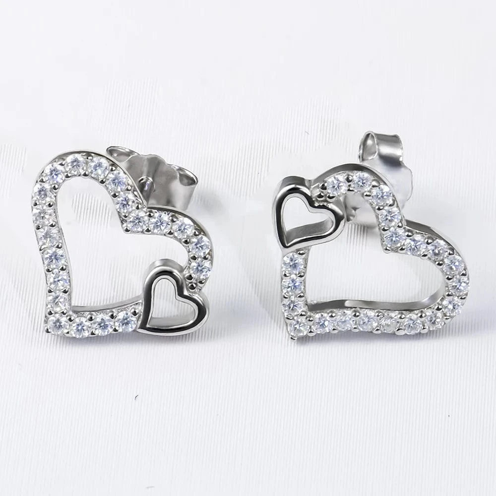 heart Stud2 Moissanite Earring 925 Sterling Silver White VVS  Stud Moissanite Diamond Earring Jewelry