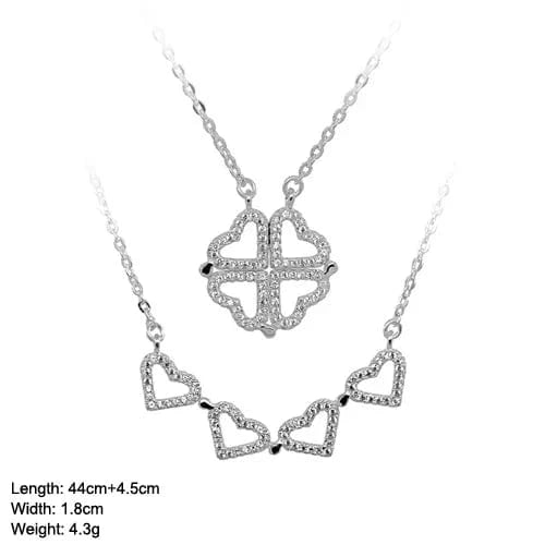 Hearts Four Leaf Clover Style 925 Sterling Silver Necklaces Magnetic Couple Heart Necklace Jewelry