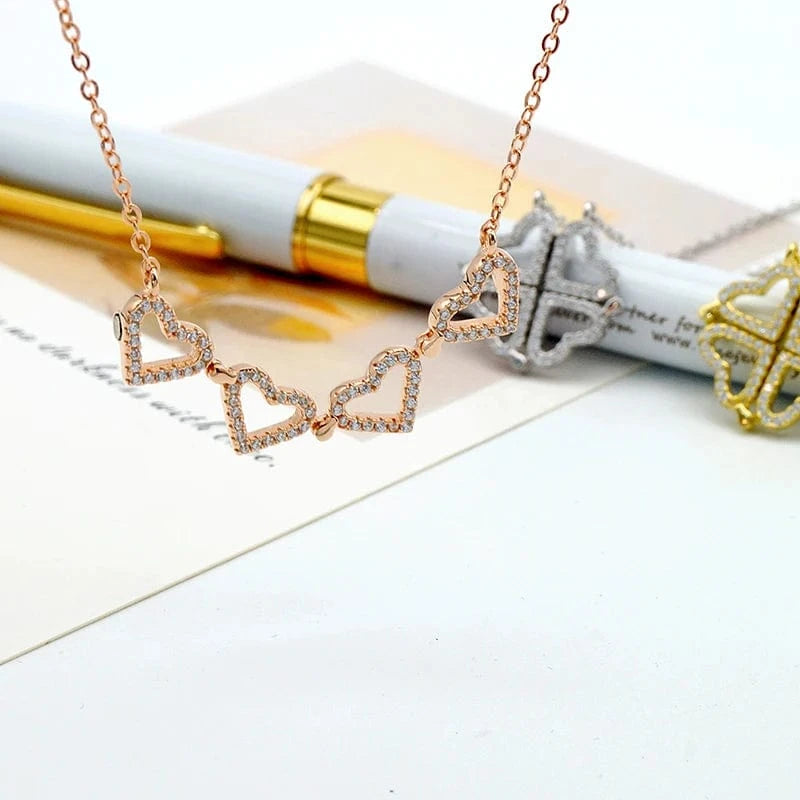 Hearts Four Leaf Clover Style 925 Sterling Silver Necklaces Magnetic Couple Heart Necklace Jewelry