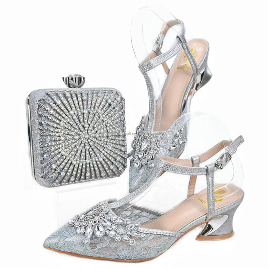 Heel Slipper wine shoes Printed Leather 9cm women shoes pumps With Matching Clutch Bags Sets 37-42