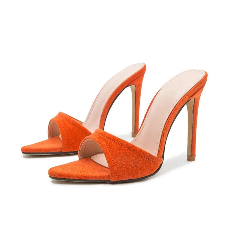 Heeled Sandals Femmes Chaussures Summer NEW 2024 Head Peep Toe Flock Slippers Fashion Shallow Retro Stiletto Heels Ladies Shoes