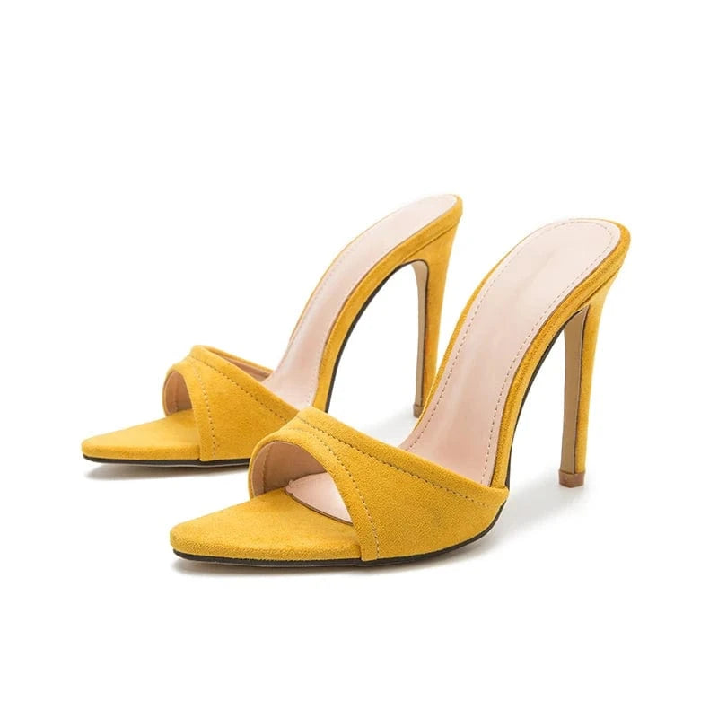 Heeled Sandals Femmes Chaussures Summer NEW 2024 Head Peep Toe Flock Slippers Fashion Shallow Retro Stiletto Heels Ladies Shoes