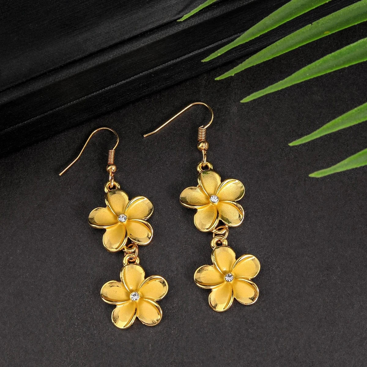 HEX1227 Hawaiian Samoa New Design Gold Plated  Plumeria necklace earring bracelet flowerJewelry Set Women