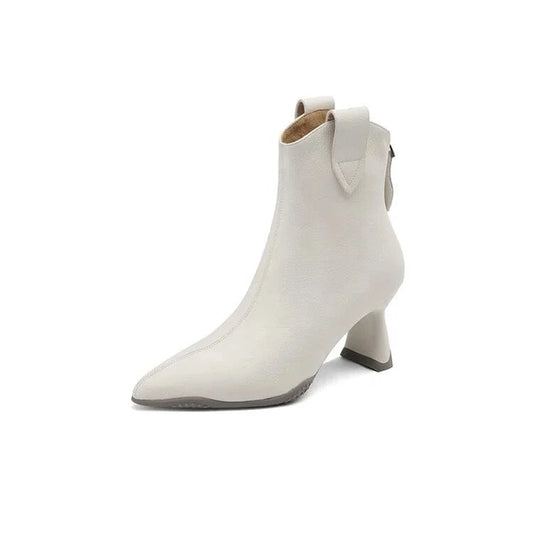 HG171 Full leather pointed high heeled short boots with French elegant temperament for women's boots