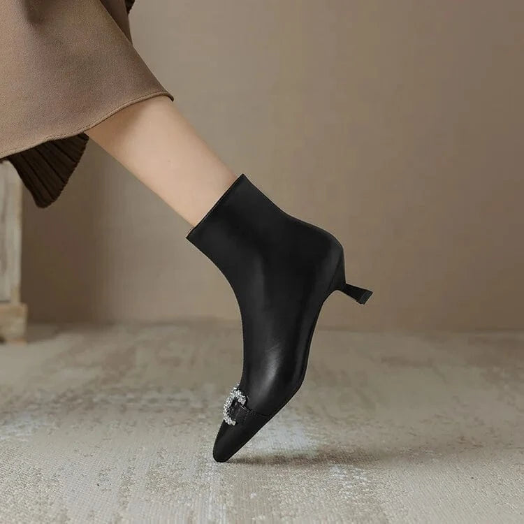 HG185 Elegant French short boots  rhinestone bow, pointed kitten heel classic women's short boots